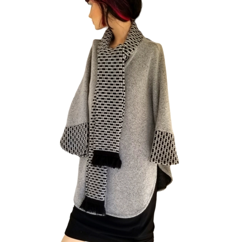 Sweater poncho jacket with scarf
